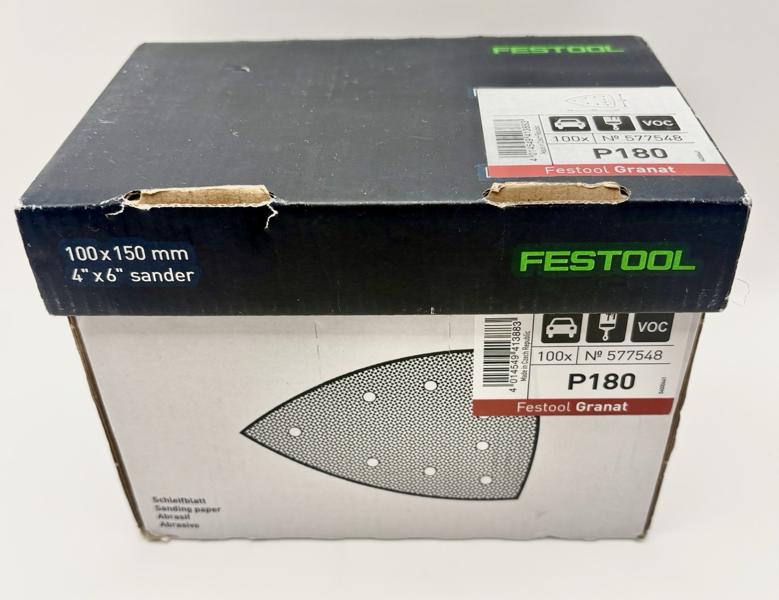 Festool Granat P180 Sandpaper Sheets 100x150mm Gray 100 Pack