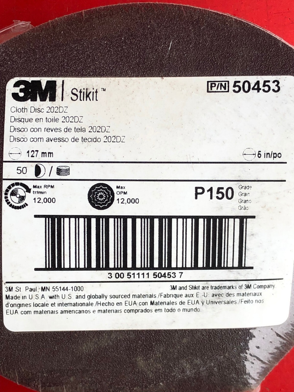3M 50453 STIKIT CLOTH SANDPAPER (50) DISCS 5″ DIAMETER P150 GRIT GRADE 127mm