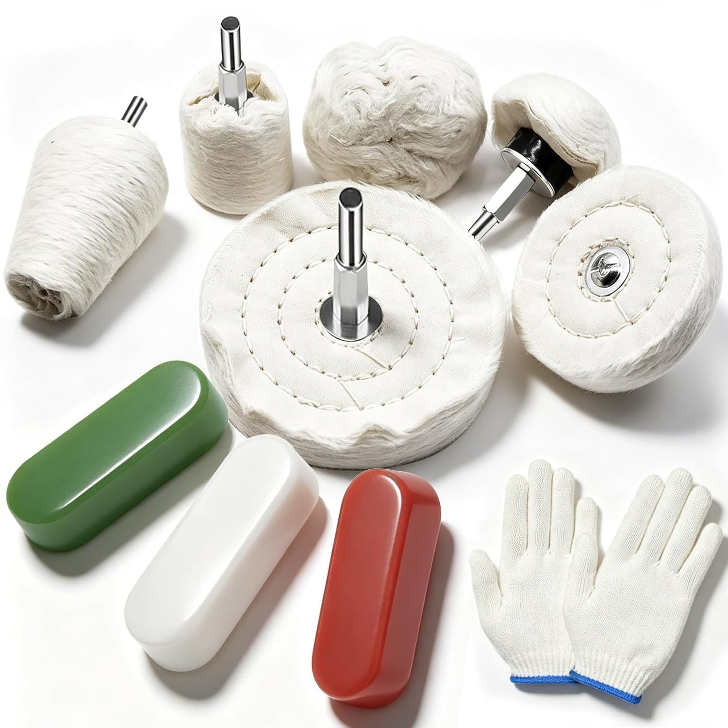 10Pcs Polishing Wheel Set with Cotton Gloves for Multi-Surface Buffing