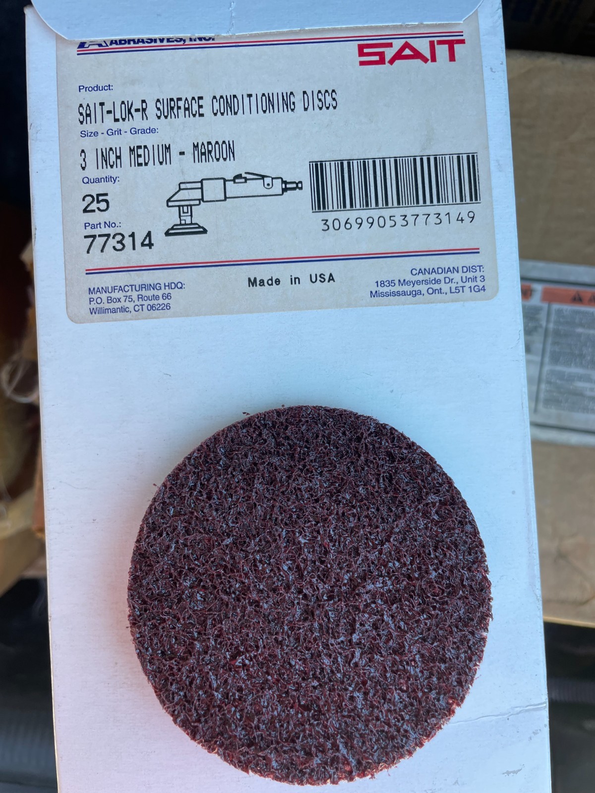 25/PKG United Abrasives 77314 3″ Sait-Lok-R Surface Cond. Discs Medium MAROON