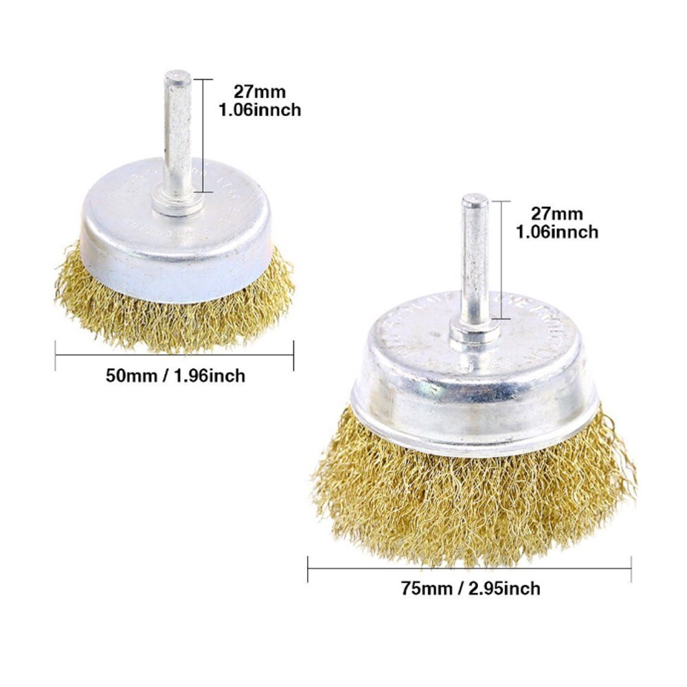 9pcs 1/4” 6mm Steel Wheel Pen Cup Wire Polishing Mix Brush Kit for Rotary Tool