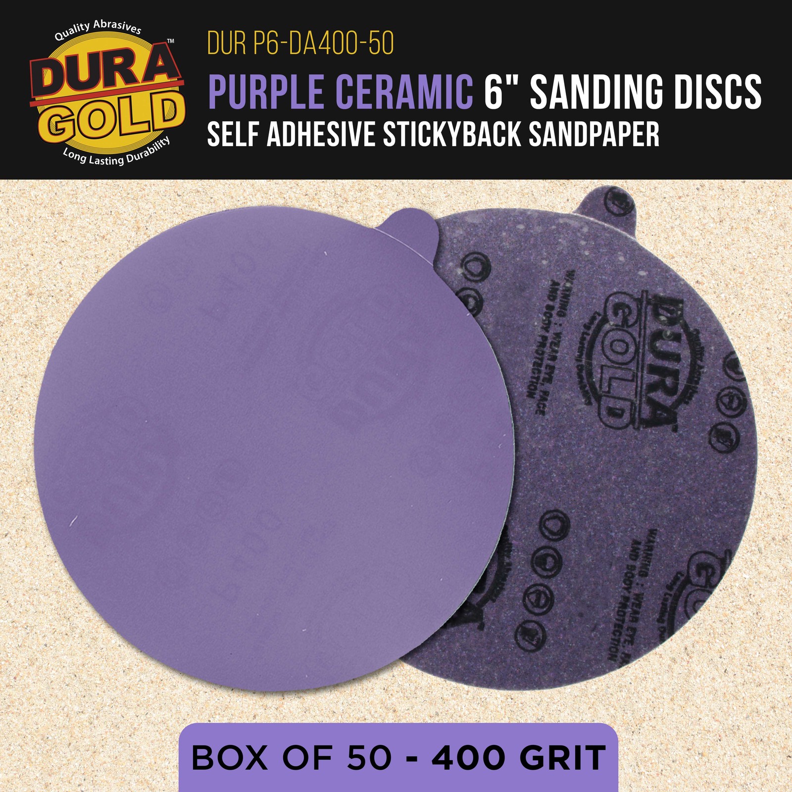 400 Grit 6″ PSA Ceramic Sanding Discs, Box of 50 – Self Adhesive Sandpaper