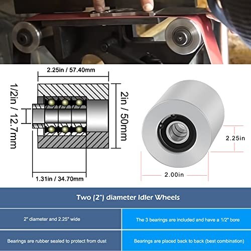 2×72 Belt Grinder Wheel Set for Knife Making – 4″ Drive, 5/8″ Bore, 3″ Track, 2″