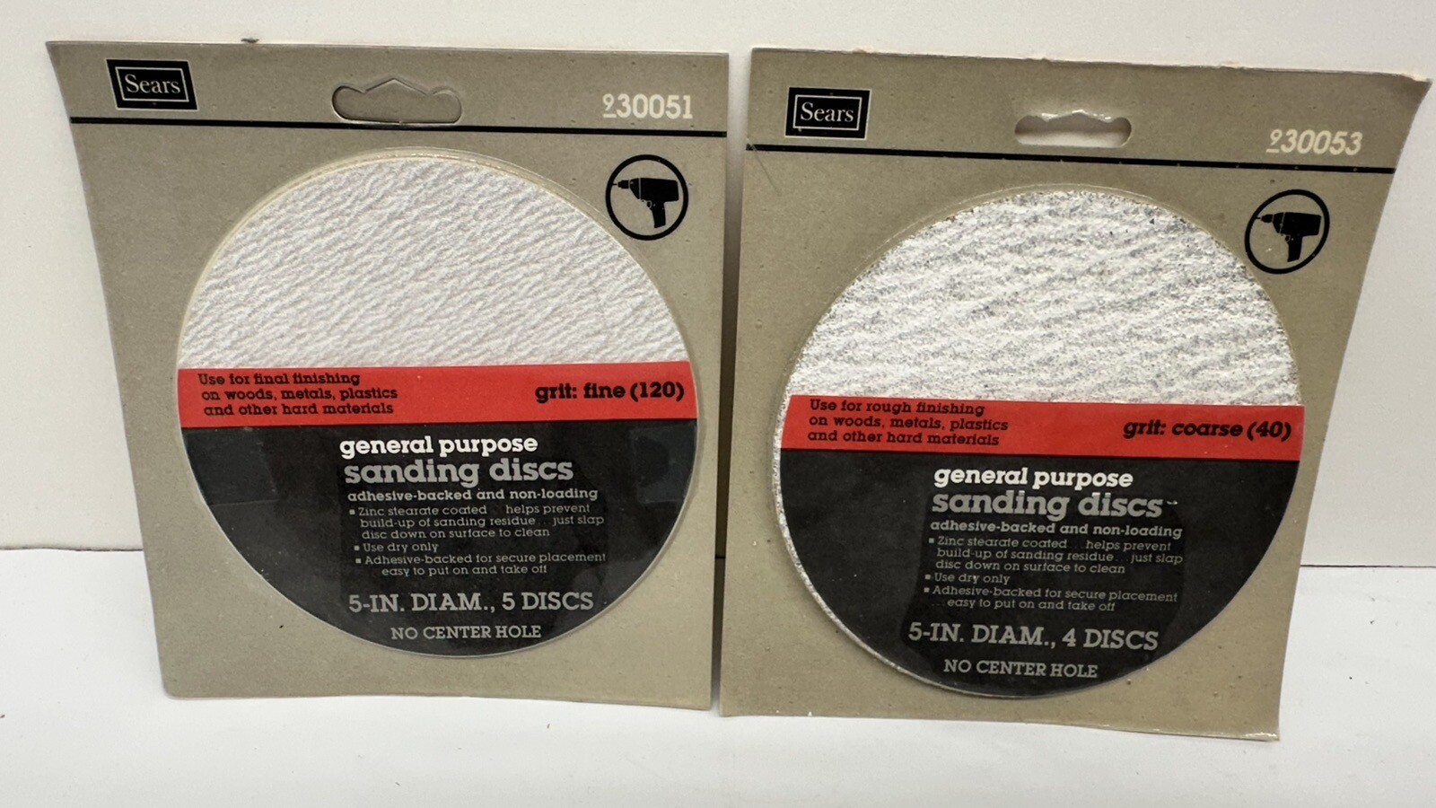 Sears General Purpose 5” Diam Sanding Discs 930051/53 Lot If 2 40/120 Grit