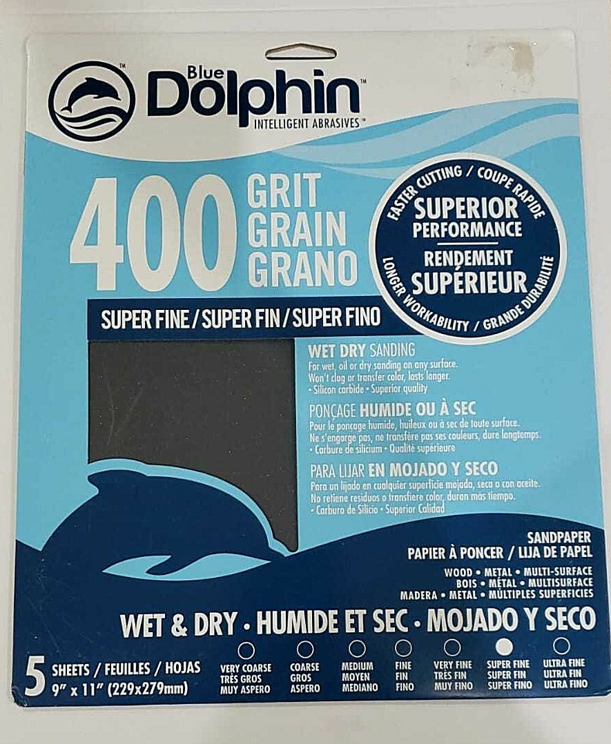 BLUE DOLPHIN Super Fine 400 Grit Wet & dry Sandpaper 5 Sheets 9”x11”
