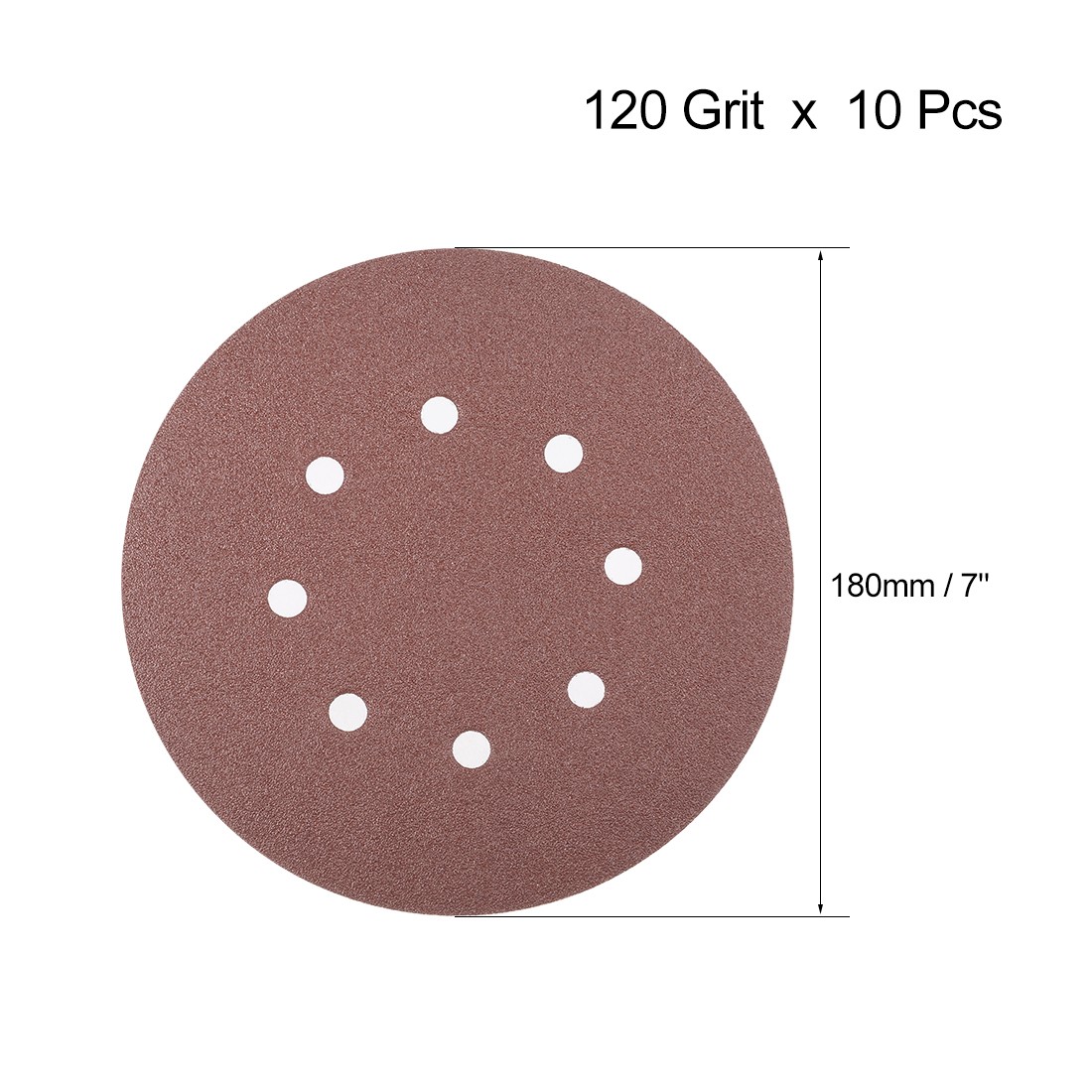 10Pcs 7 Inch 8 Hole Hook and Loop Sanding Disc 120 Grit Flocking Sandpaper