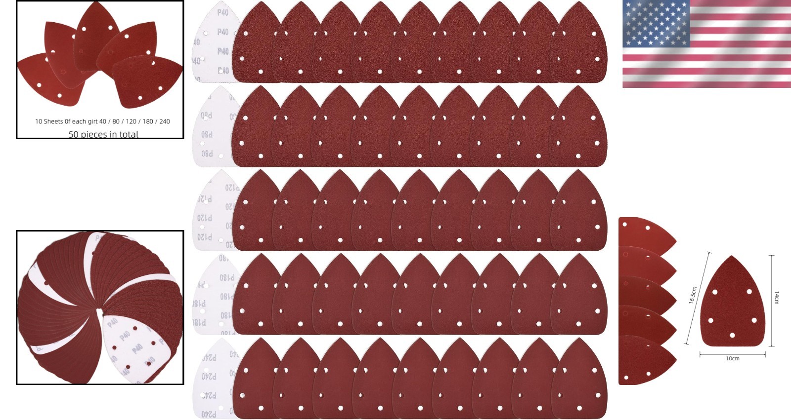 Versatile 50pcs Detail Sander Sandpaper Set with Aluminum Oxide – 140mm x 100mm