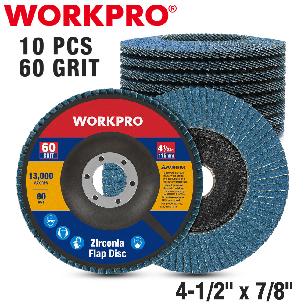 WORKPRO 10PCS Flap Disc 4-1/2″ x 7/8″ 60Grits T29 Zirconia Abrasive Sanding Disc