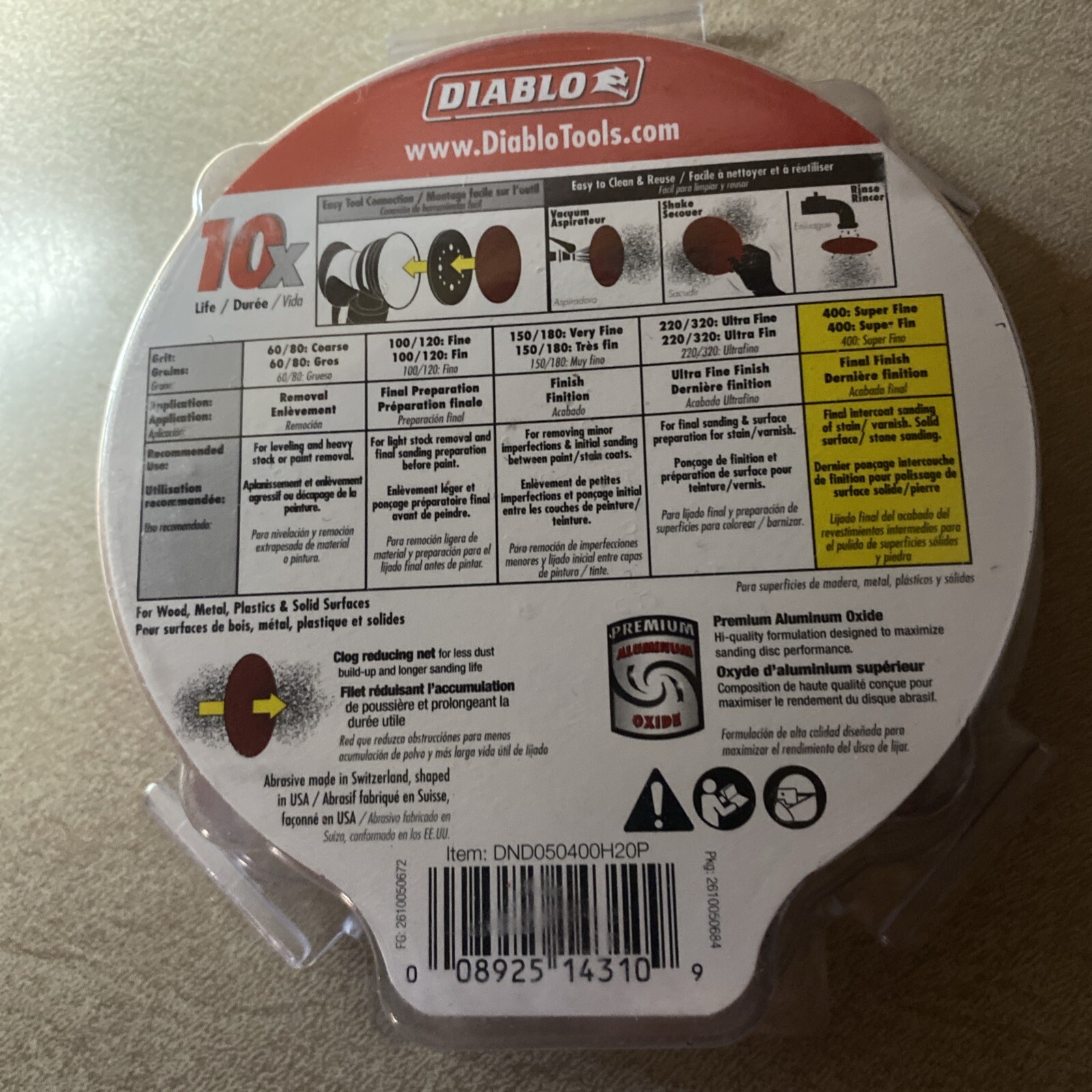Diablo Tools 5 Inch 400 Grit (Micro Fine) Sandnet Discs With Connection Pad 20