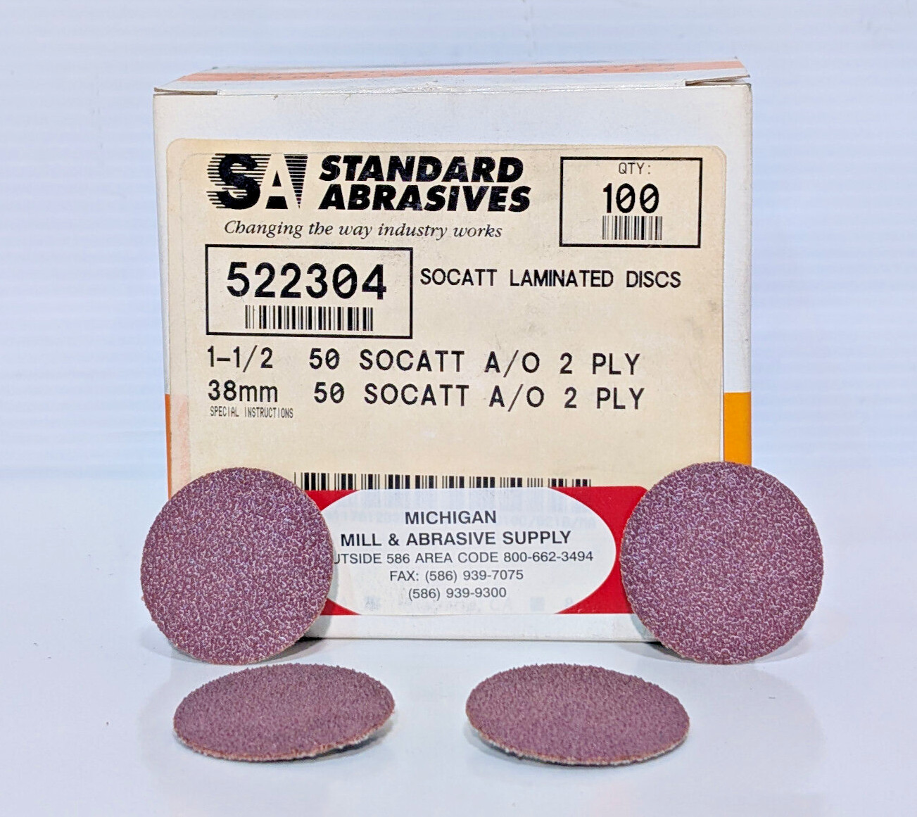 Standard Abrasives 522304 SOCATT Laminated Discs 1-1/2″, 50AO, 2 Ply, 100 Count