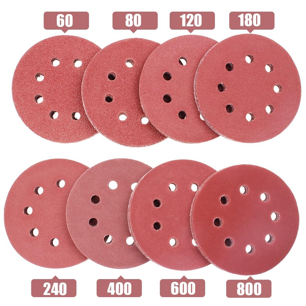 80 Pack 5 Inch Sanding Discs Kit 8 Hole Sander for Drill Polishing Pad Hook