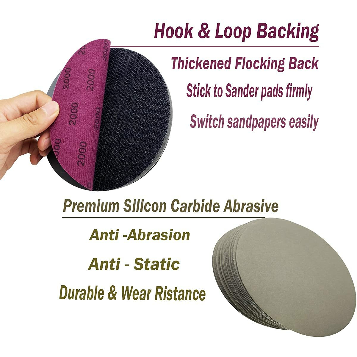 60pc 6 in Hook Loop Sanding Discs Wet Dry Sandpaper 800 1000 1200 1500 3000 Grit