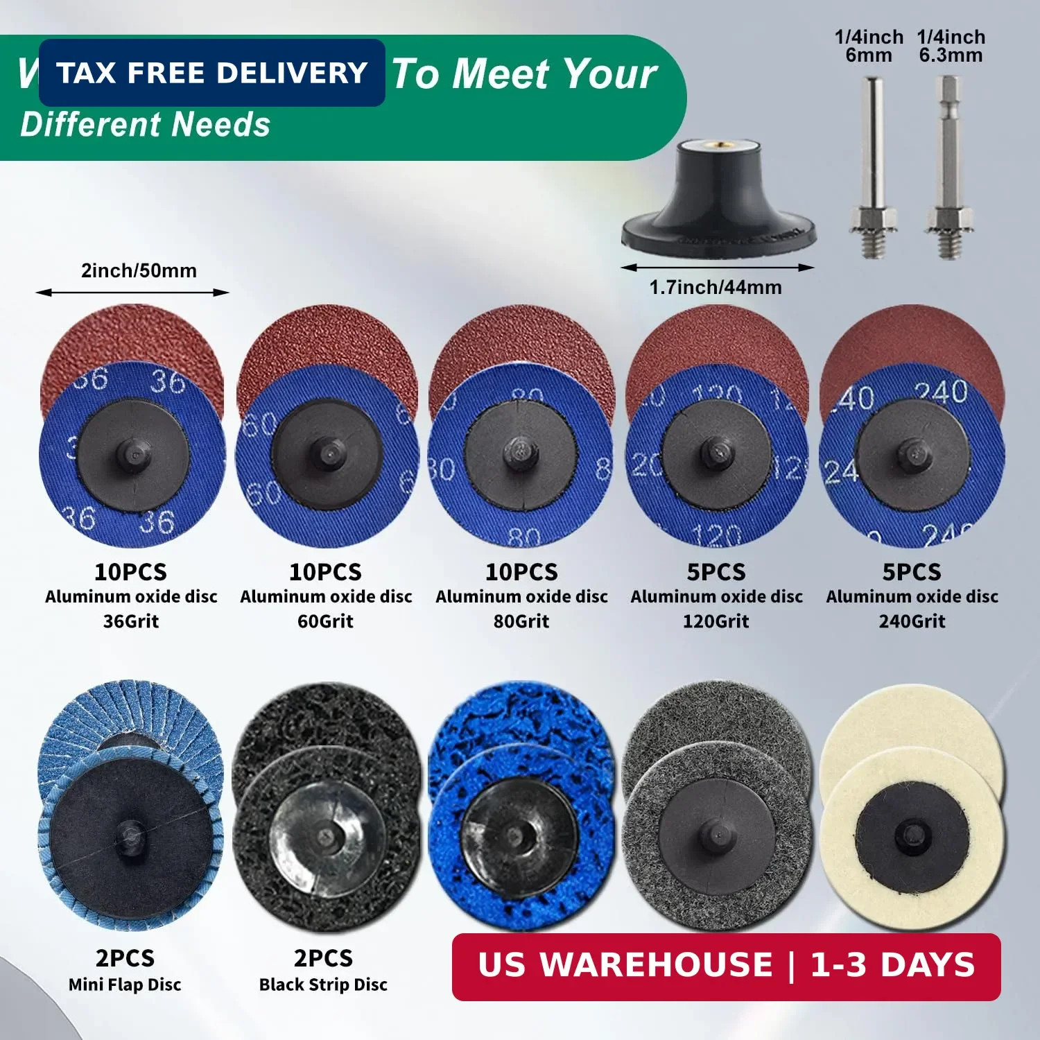 51Pack 2 Inch Die Grinder Accessories Sanding Discs Kit with 1/4″ Shank Roll Loc