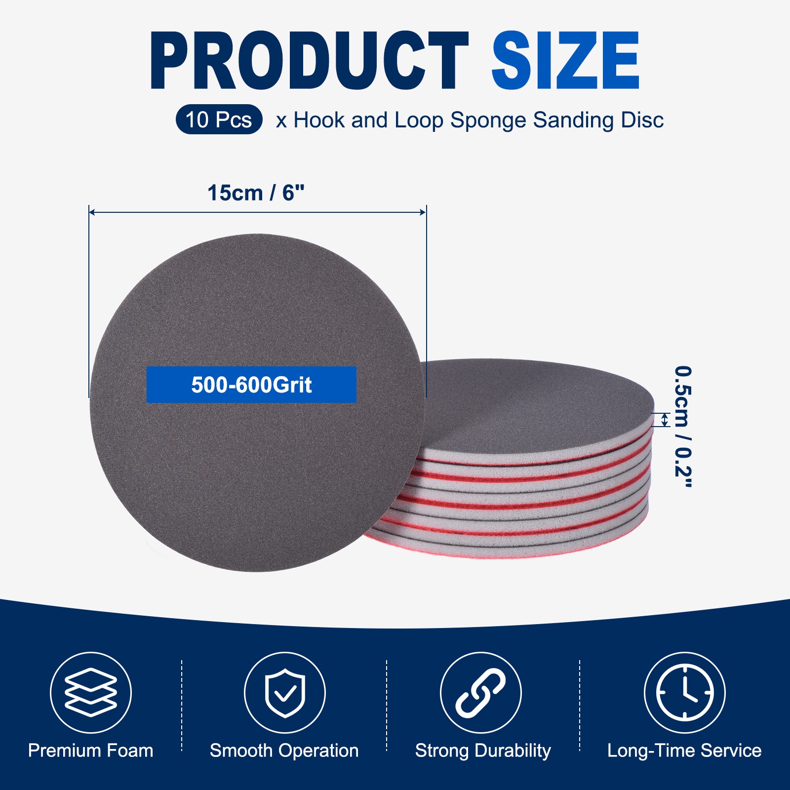 10 Pcs 500-600 Grit 6 Inch Hook and Loop Sponge Sanding Disc for Sander, Black