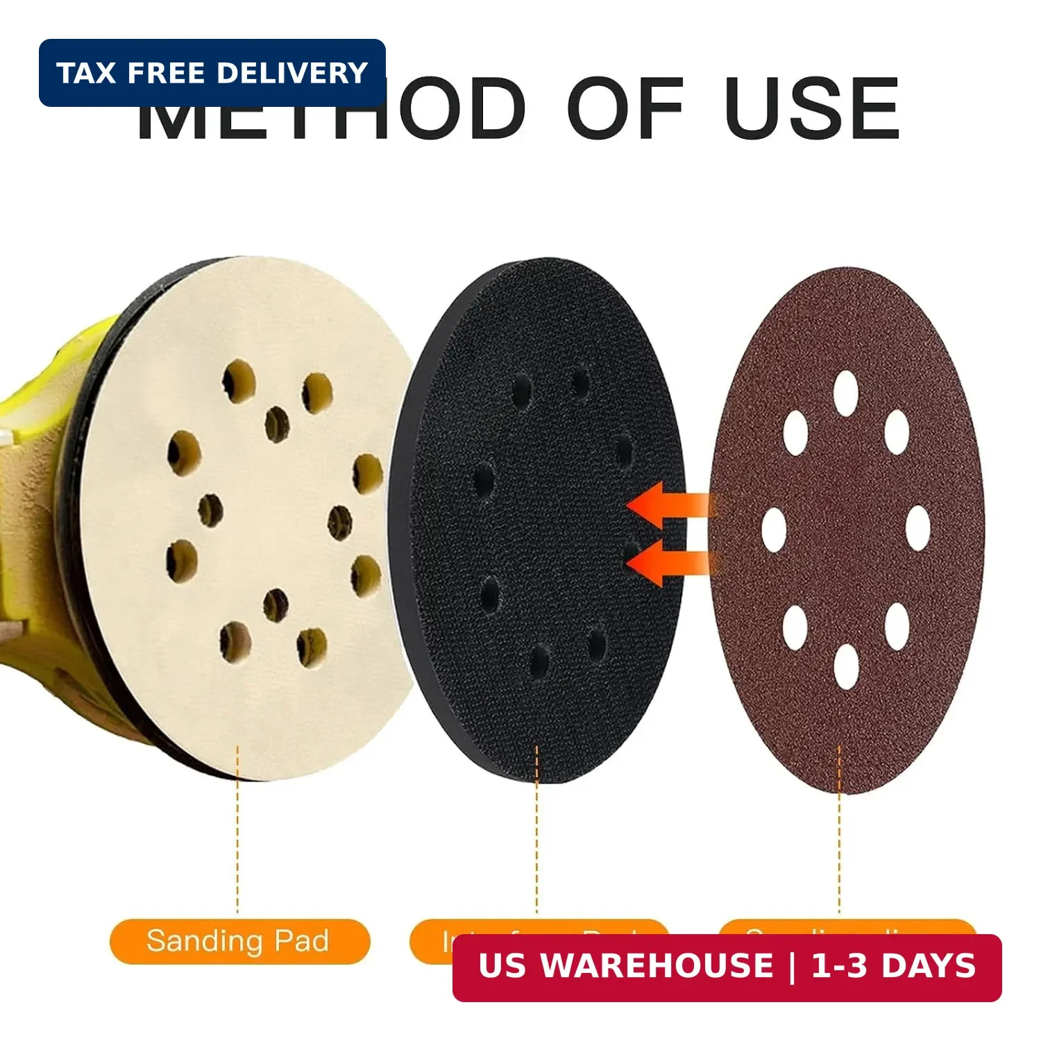 6 Pack 5 Inch 8 Hole Foam Sanding Pads, Soft Density Interface Pad, Hook and Loo