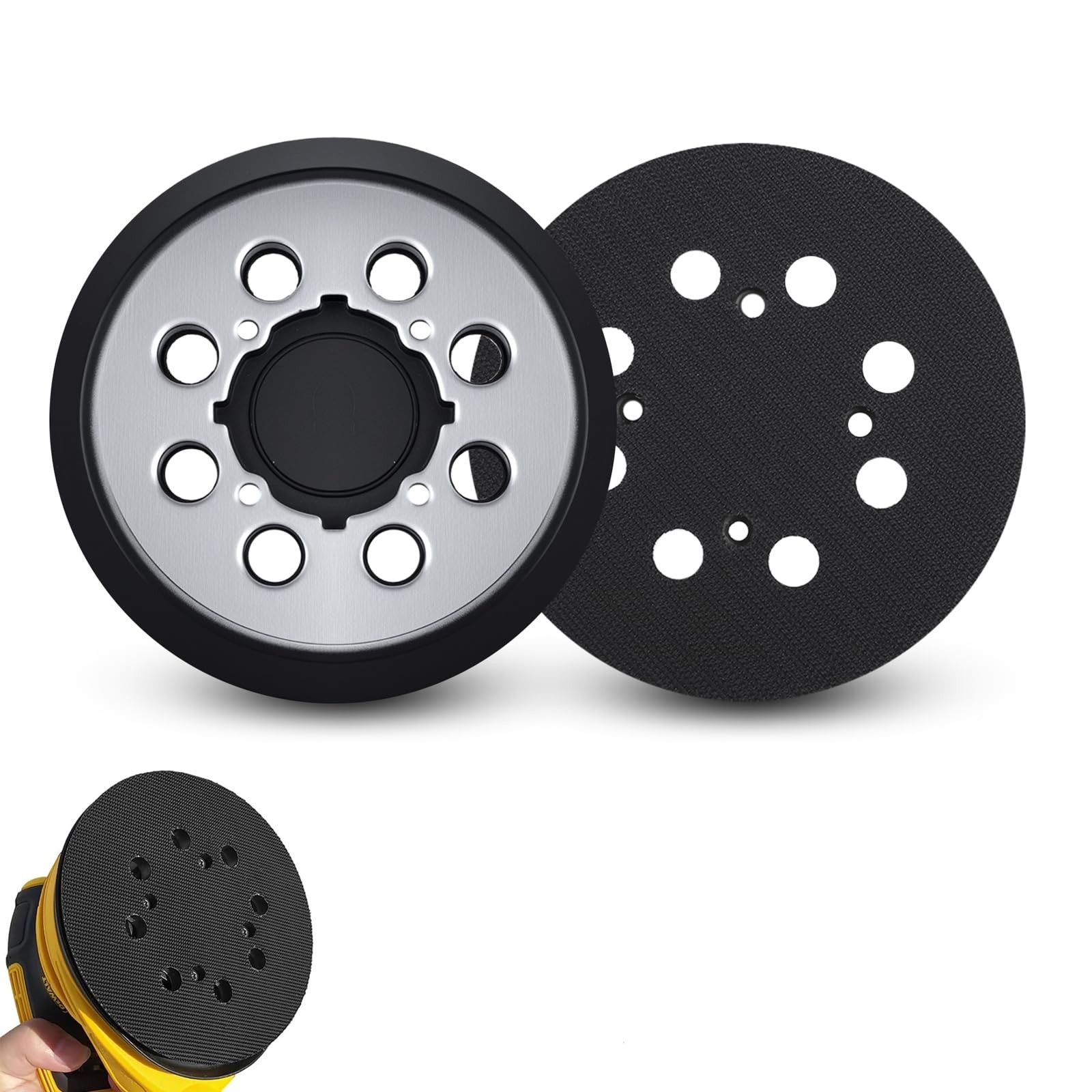 2 Pack Sander Replacement Pad for Dewalt, 5-Inch 8 Holes Hook and 5 inches