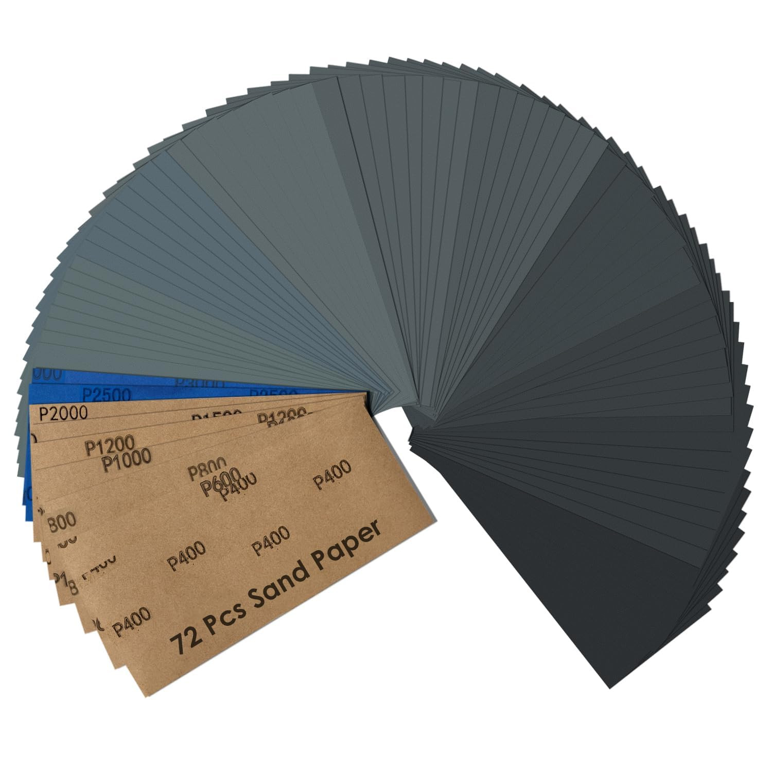 72PCS Sand Paper, Wet Dry Sandpaper Assortment Pack, Assorted for Wood Furniture