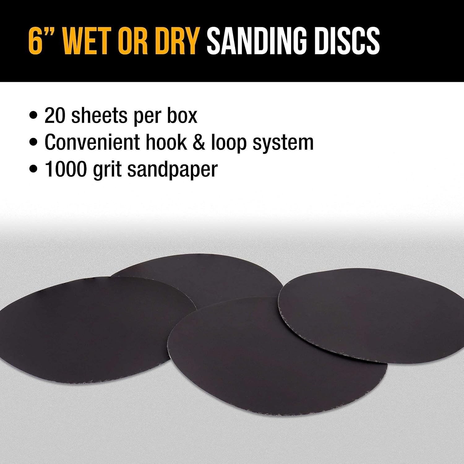 Box of 20 Extra Fine 6″ Sanding Discs 1000 Grit for Wet/Dry Use with Hook & Loop