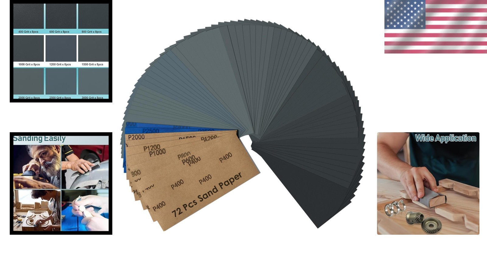 72PCS Wet Dry Sandpaper Assortment, 400-3000 Grit, 9 X 3.6 Inch
