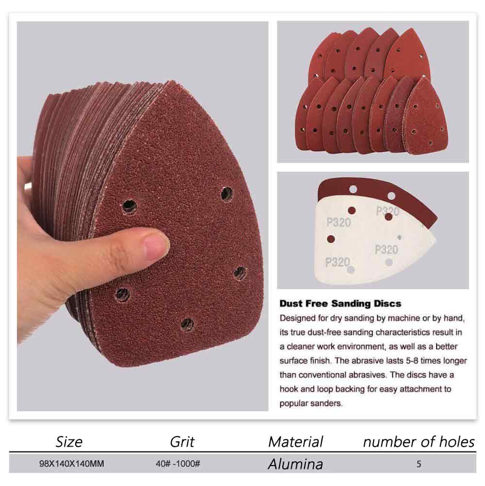 5 Hole Sanding Sheets Triangle Mouse Detail Sander Pads Sandpaper 40-2000 Grit