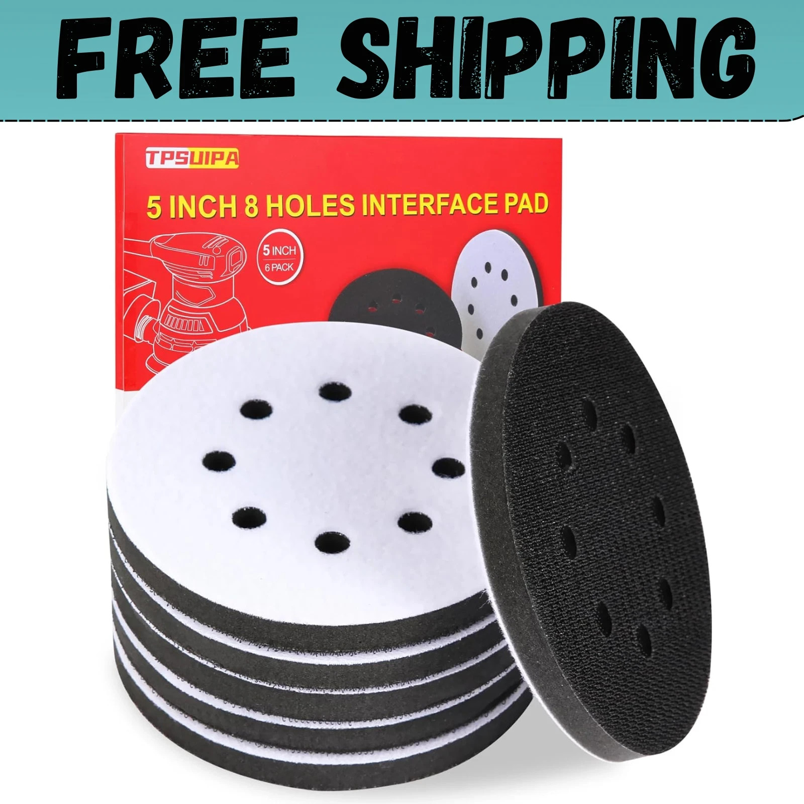 6pc 5″ 8 Holes Interface Pads Orbital Sander Sanding Foam Pad Hook Loop Buffer