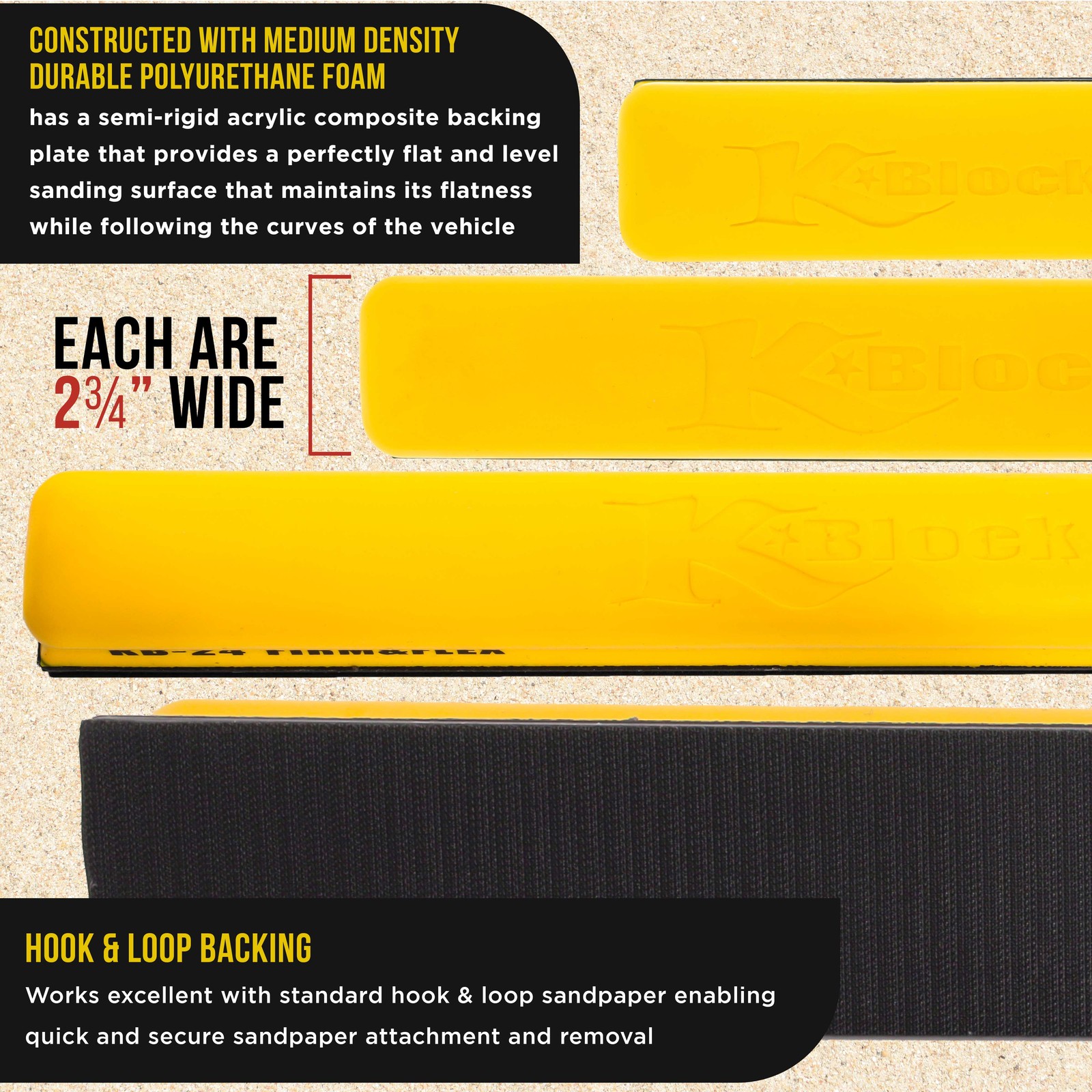 K-Block Sander Firm & Flex Hand Sanding Block Kit, 9″, 16″, 24″ with Hook & Loop