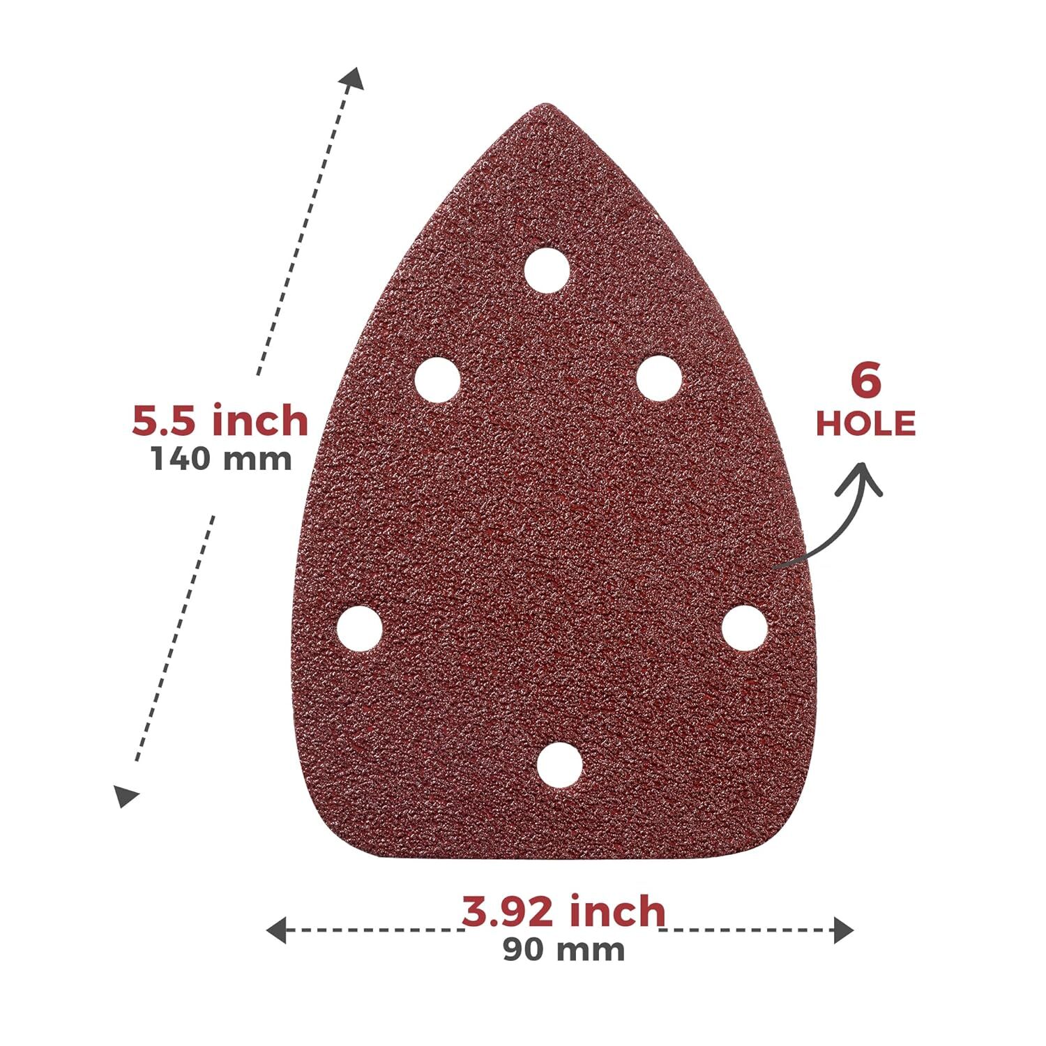 36 Pack 5.5×3.9Inch 6 Hole Mouse Sandpaper P60/80/100/120/180/240 Assorted Grit