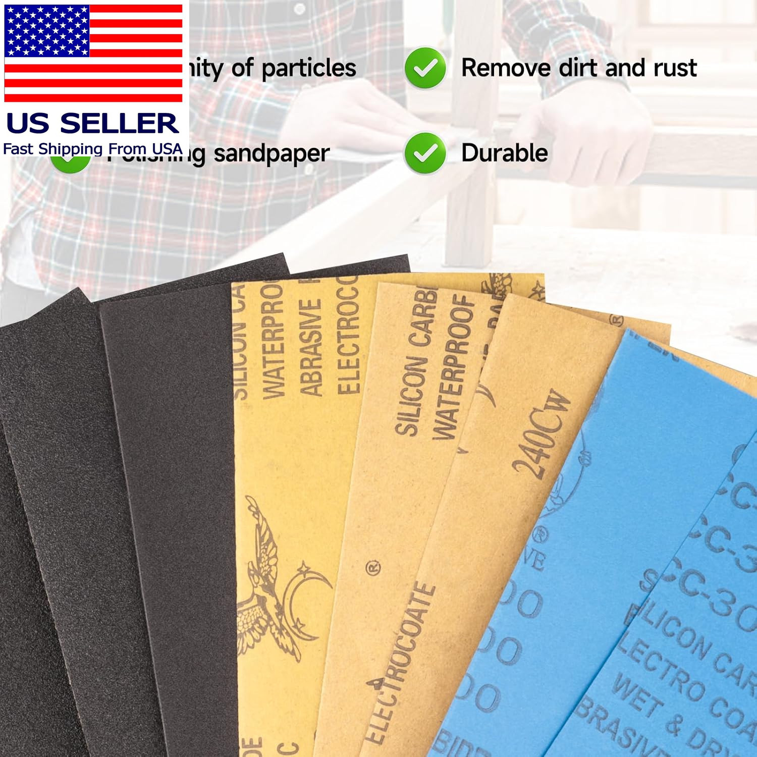 Sandpaper 180 Grit, Wet Dry Sanding Sheets 9X3.6 Inch for Wood Furniture Finishi