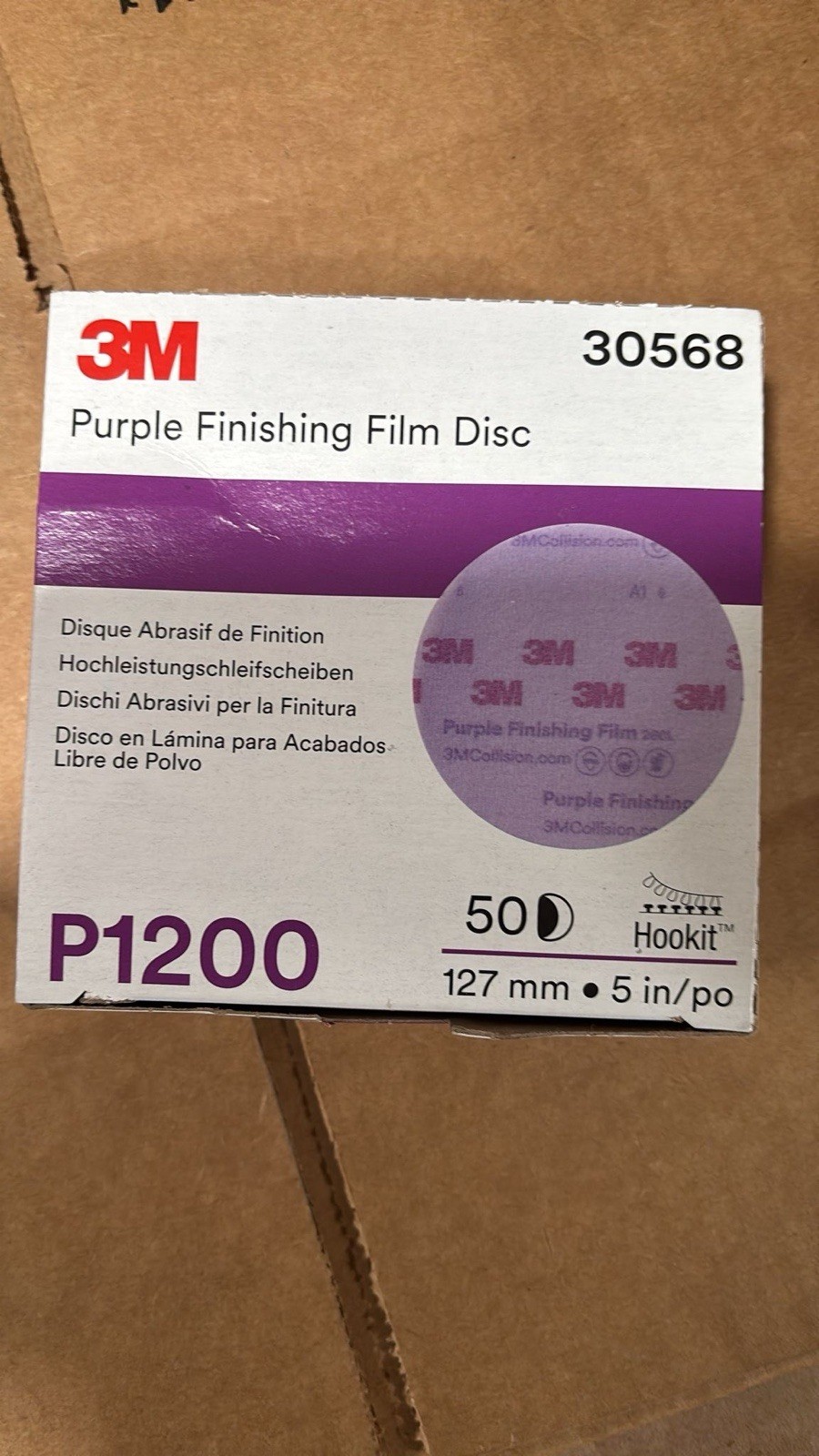 3M Hookit Purple Finishing Film Abrasive Disc 260L, 30568, 5 in, P1200