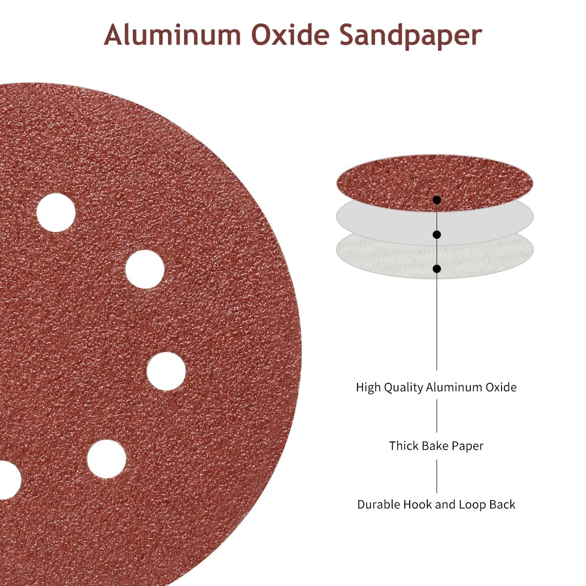 5 Inch 8 Hole Sanding Discs Hook and Loop, 50 PCS 80 Grit Round Sand Paper Di…