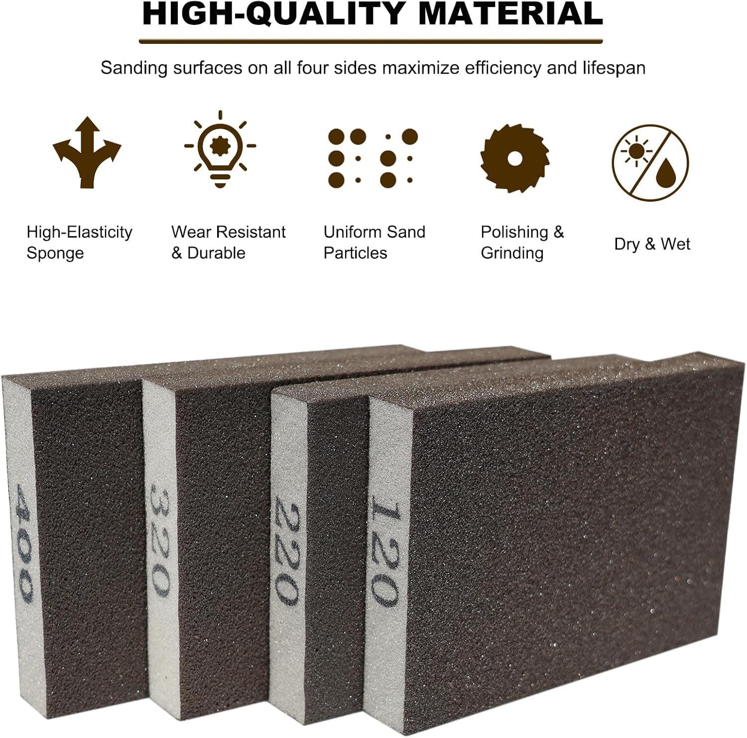 4 Pack Hand Sanding Sponge Set -120 220 320 400 Grit- Coarse Medium Fine Grit Sa