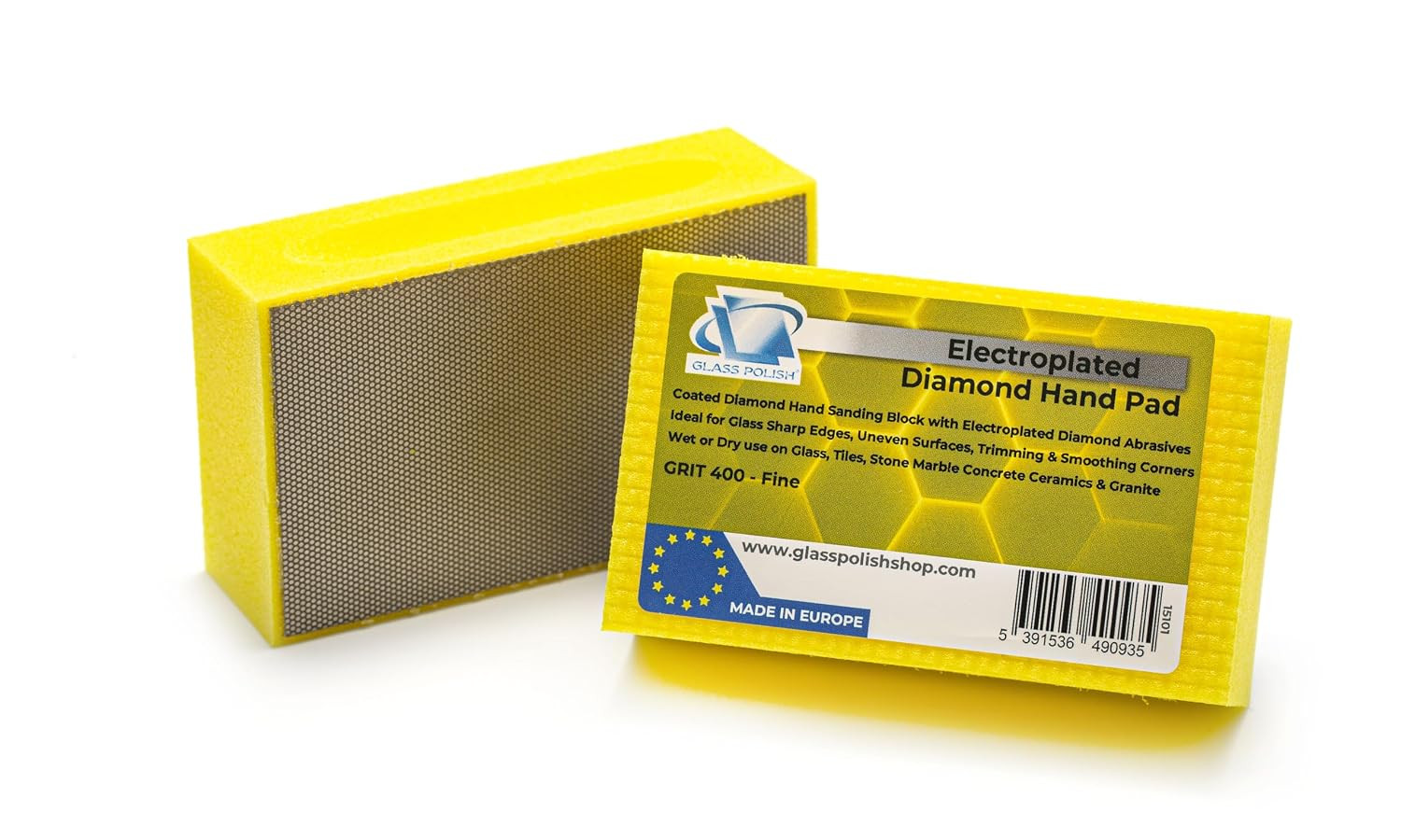 Pack of 2 PRO Diamond Hand Pad Sanding Blocks – Grit 400, 3.74″ x 2.16