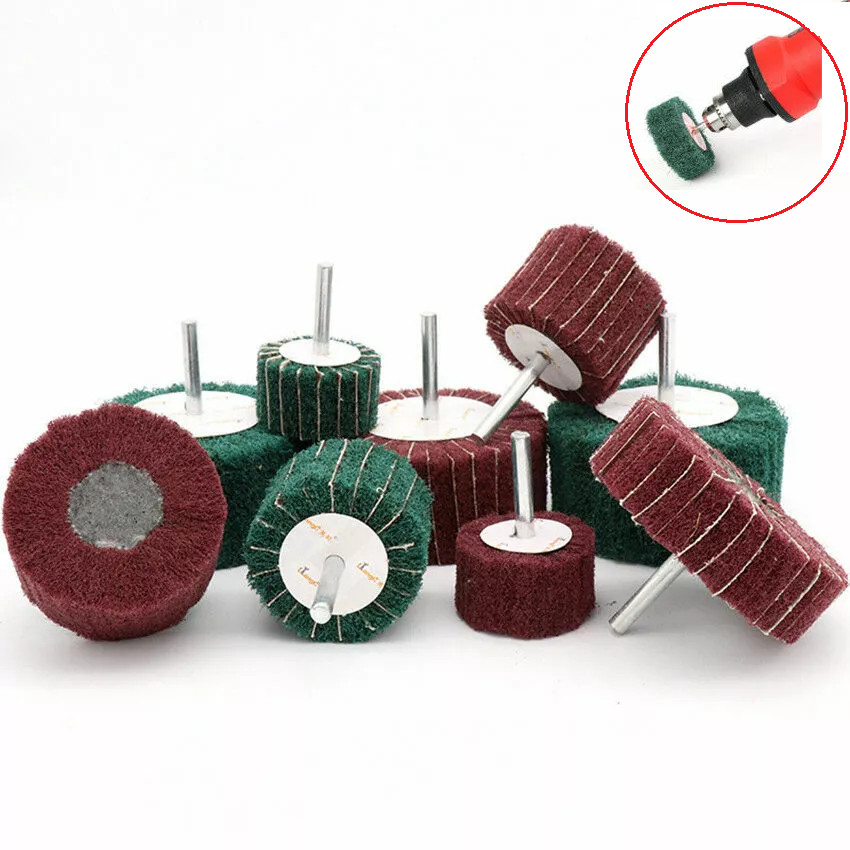 25-100mm Nylon Fiber Flap Wheel Sanding Abrasive Mop 1/4” 6mm Shank Metal Drill