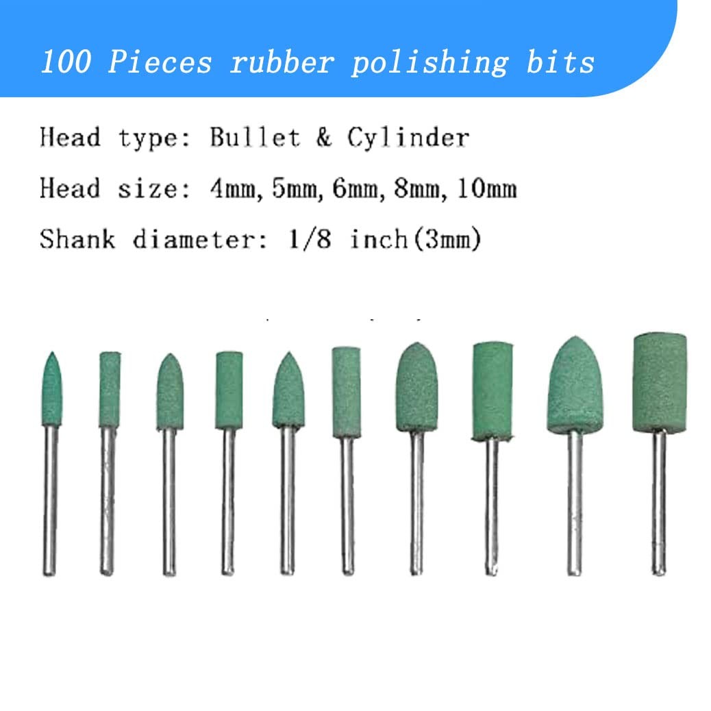100 Pcs 𝐑𝐮𝐛𝐛𝐞𝐫 𝐏𝐨𝐥𝐢𝐬𝐡𝐢𝐧𝐠 Bits – 1/8 Inch Shank Silicone Rubber…
