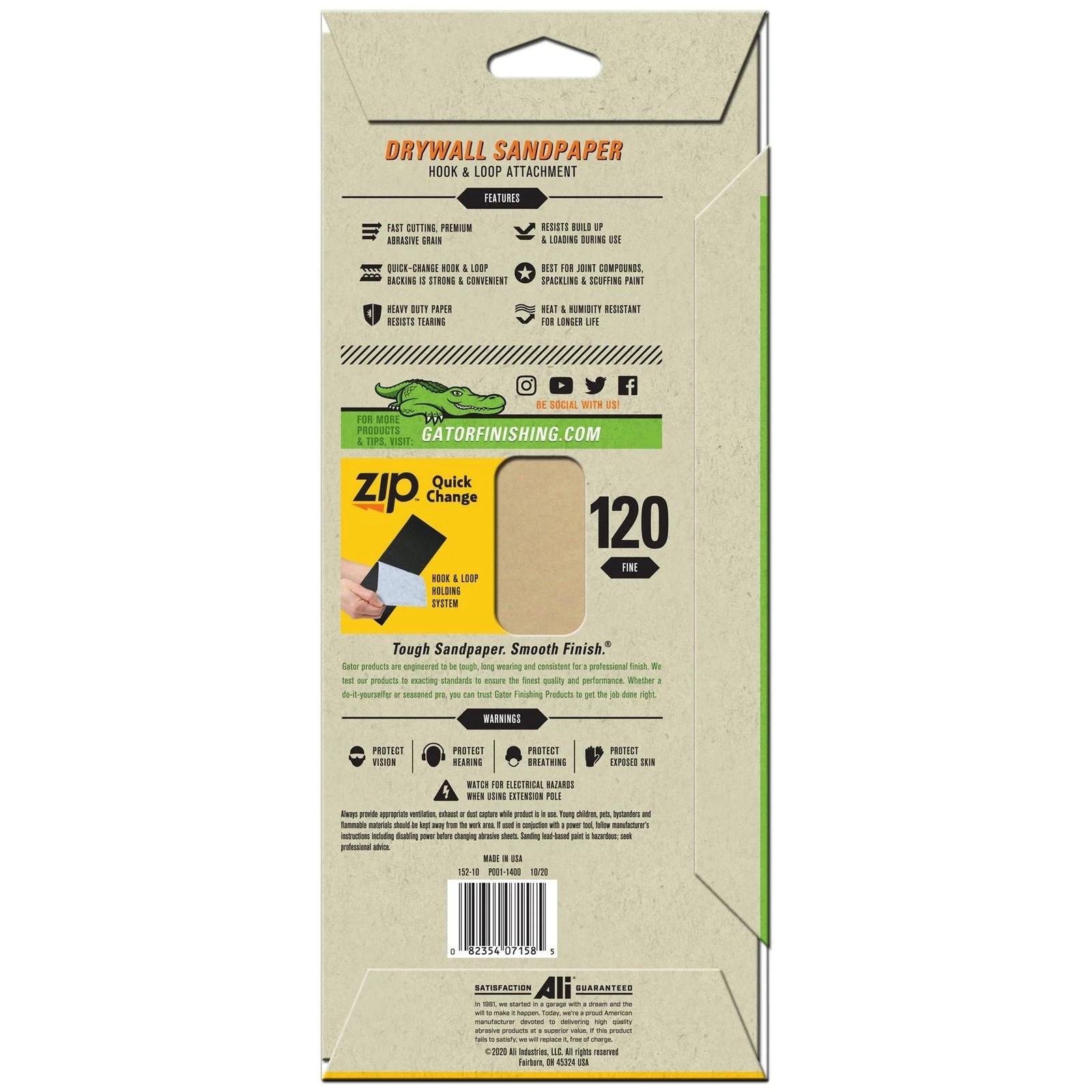 (4 PACKS) Gator 120 Grit Drywall Hook and Loop Sandpaper Sheets 6 sheets