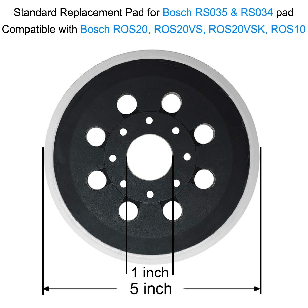 5 Inch 8 Hole Hook & Loop Replacement Sander Pad for 5″ Bosch ROS20VS, 5 inch