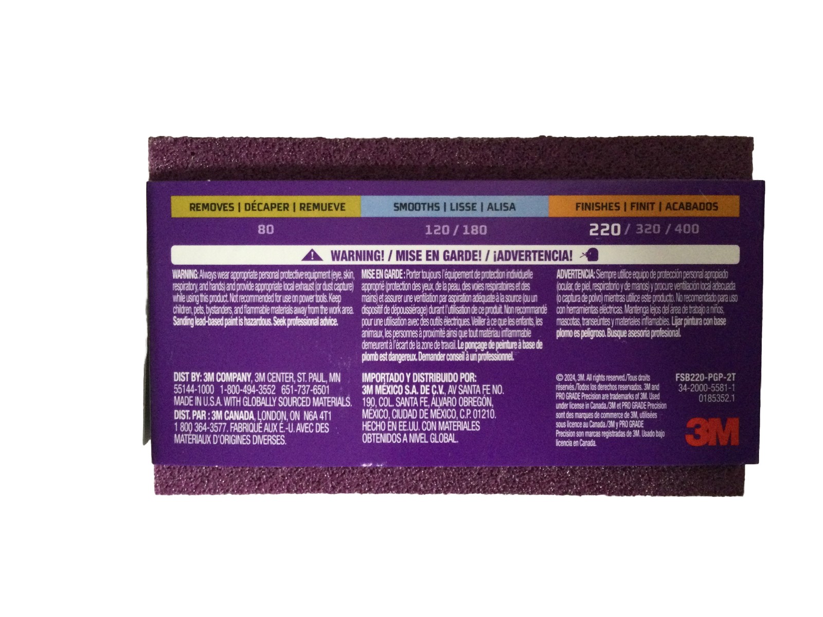 3M Pro Grade Precision 2.5”x 4.5”x 1” 220-Grit Xtra Fine Block Sand Sponge 2 Set