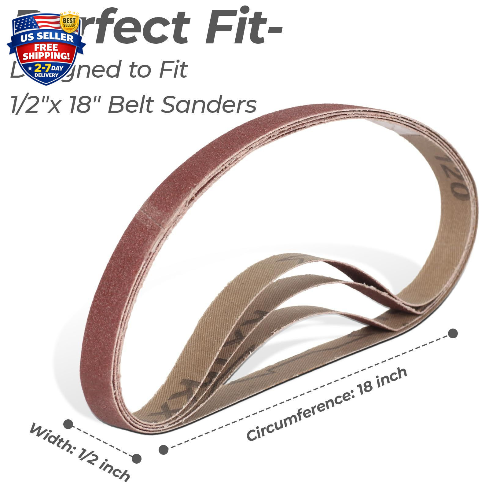 1/2 x 18 Inch Sanding Belts, 20 Pcs, 4 Each of 60/80/120/180/240 Dark Red