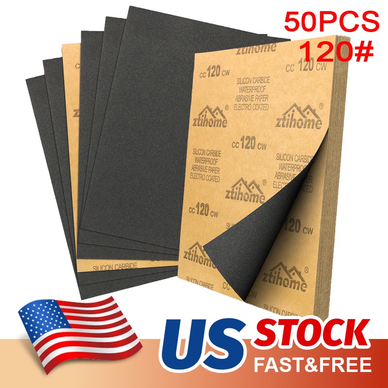 50x 9*11 Wet Dry Sandpaper Sheet Silicon Carbide 120 Grit Waterproof Automotive