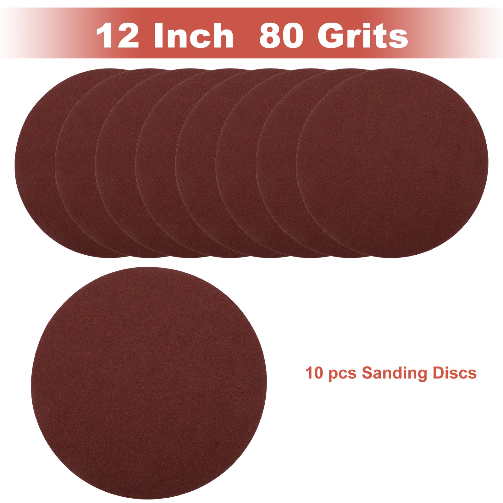 Universal 12″ Sanding Discs Round Hook and Loop Sandpaper 80 Grits Pack of 10