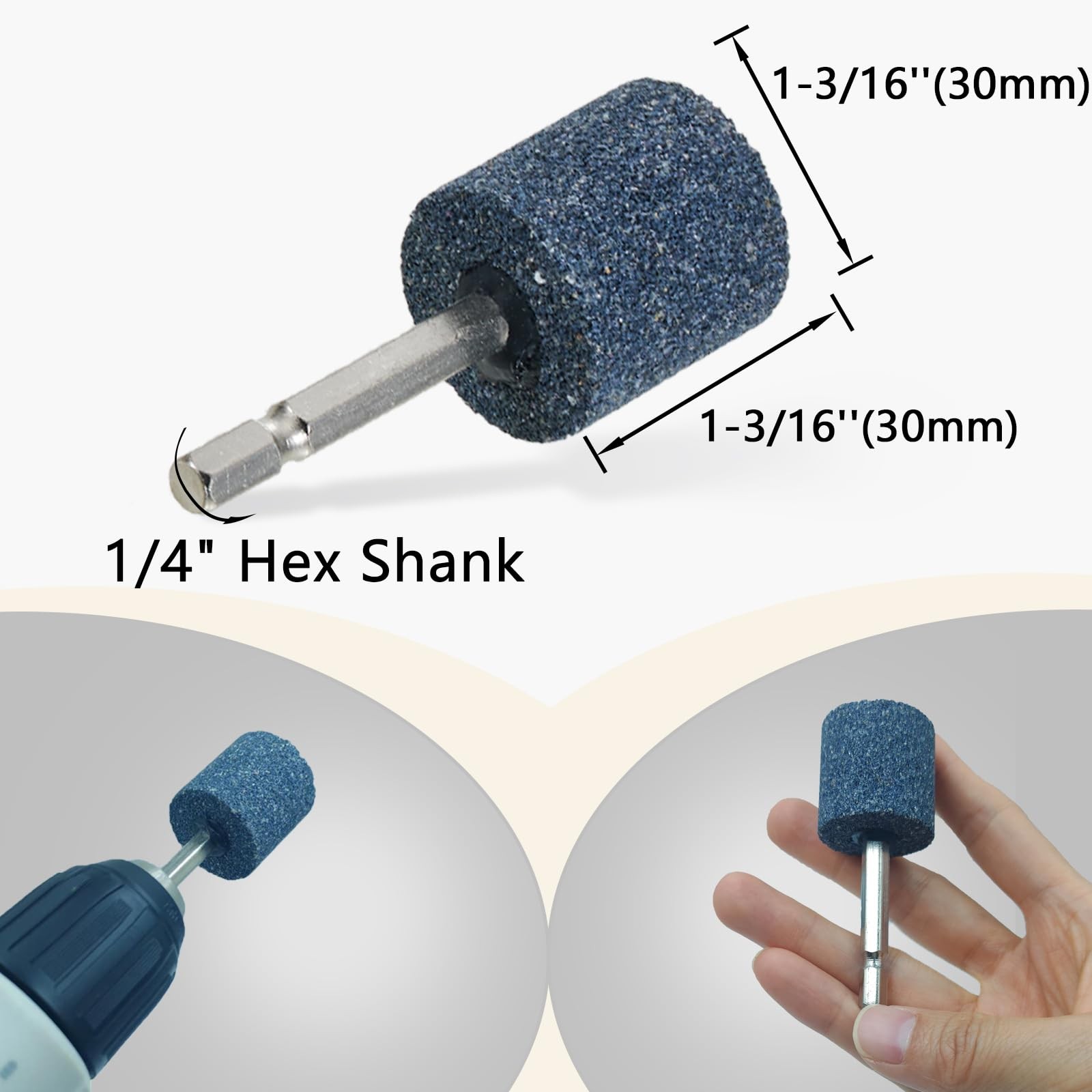 6 Pcs Cylinder Shape Mounted Grinding Stone 1/4″ Hex Shank 1-3/16″ Aluminum
