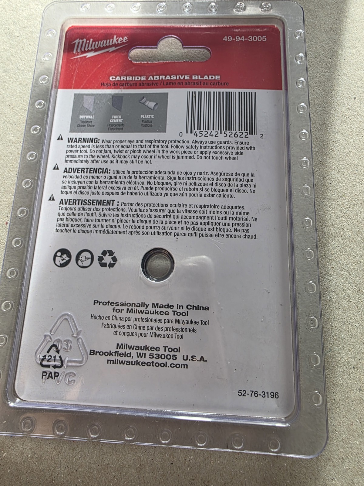 Milwaukee Tool 49-94-3005 Abrasive Cut-Off Wheel, Type 1, 3 In Dia, 0.04 In