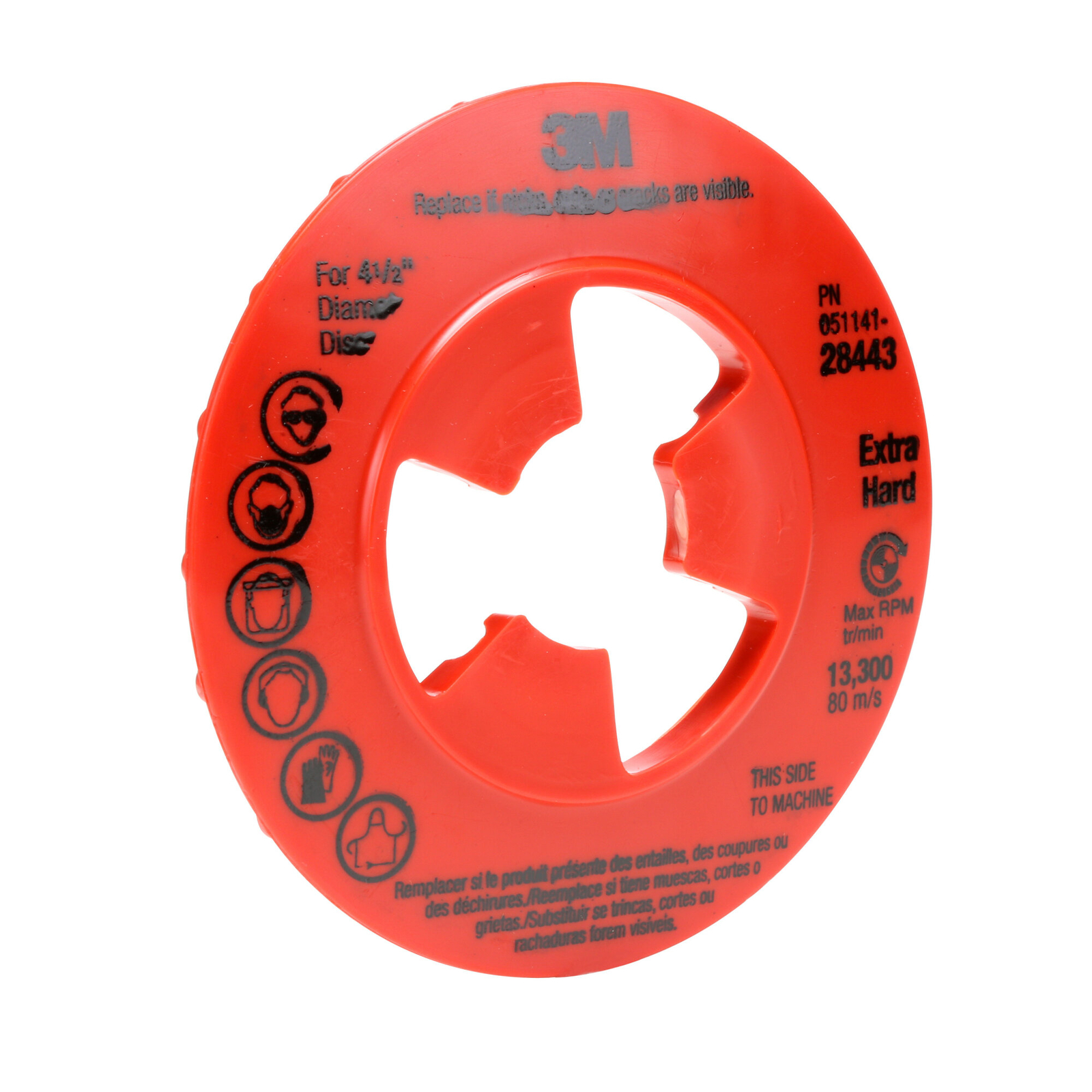 3M Disc Pad Face Plate Ribbed 80514, 7 in Extra Hard Red