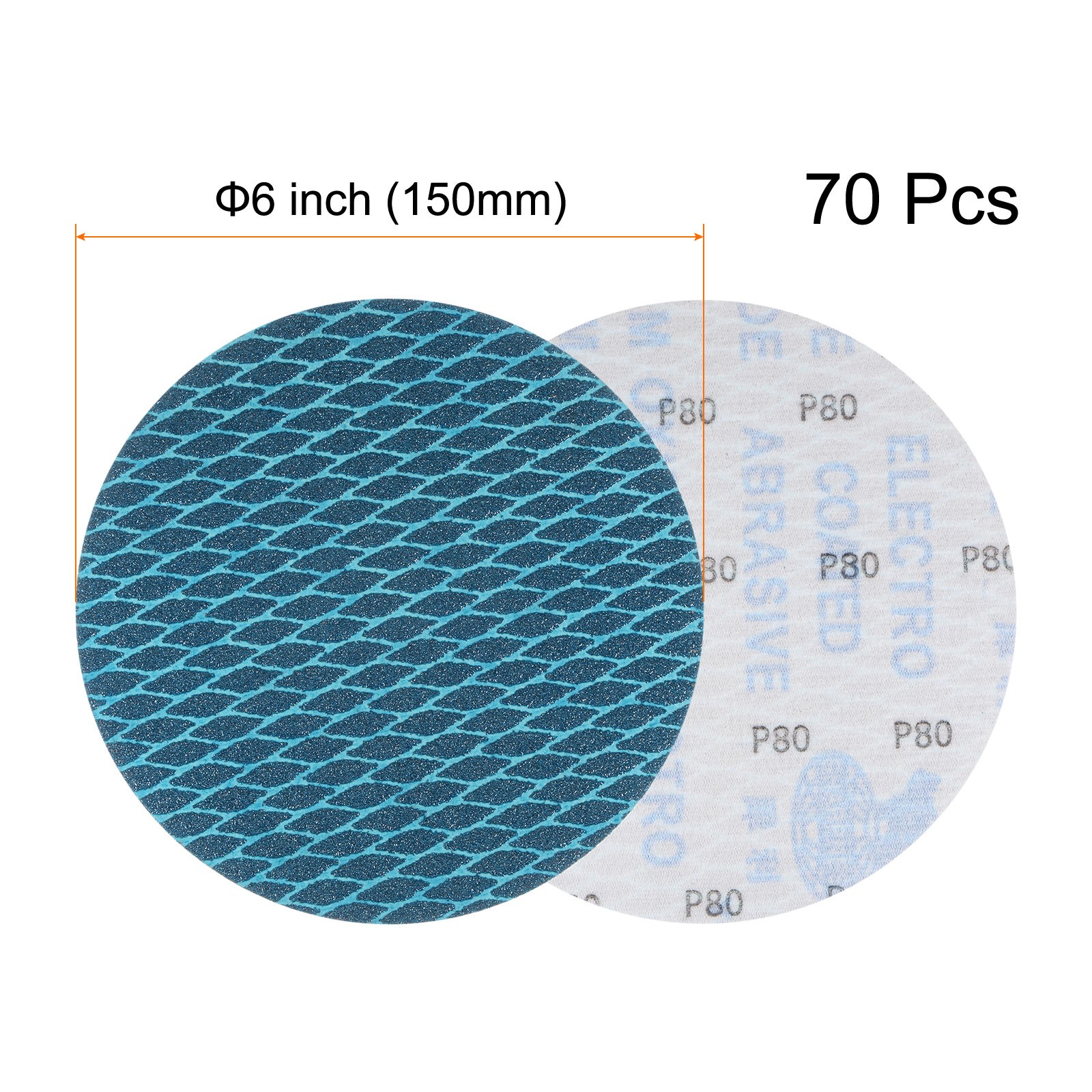 70pcs Diamond Shape Sanding Discs 6 Inch 80 Grit Hook & Loop Rhomb Sandpaper