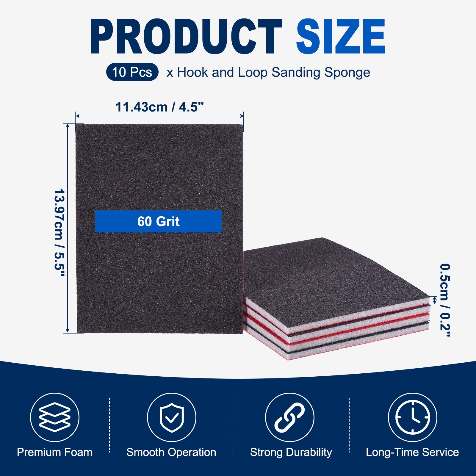10 Pcs 60 Grit 5.5 x 4.5 Inch Hook & Loop Foam Sanding Blocks, Black