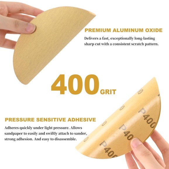 100PCS 6 Inch PSA Sanding Discs Aluminum Oxide Fine Grit 400 for Orbital Sander