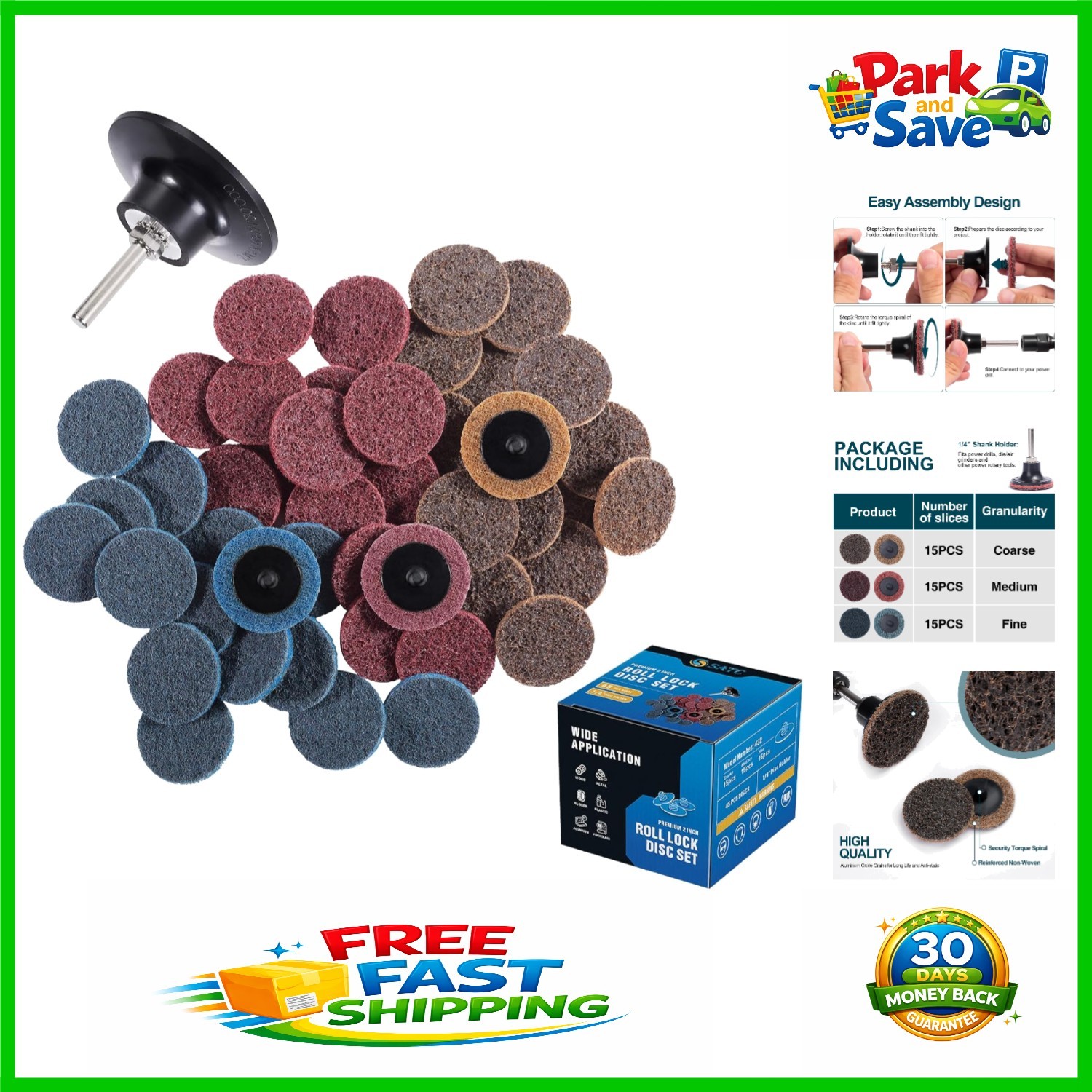 Professional 46PCS 2-Inch Sanding Discs – Fine, Medium, Coarse Grits Included