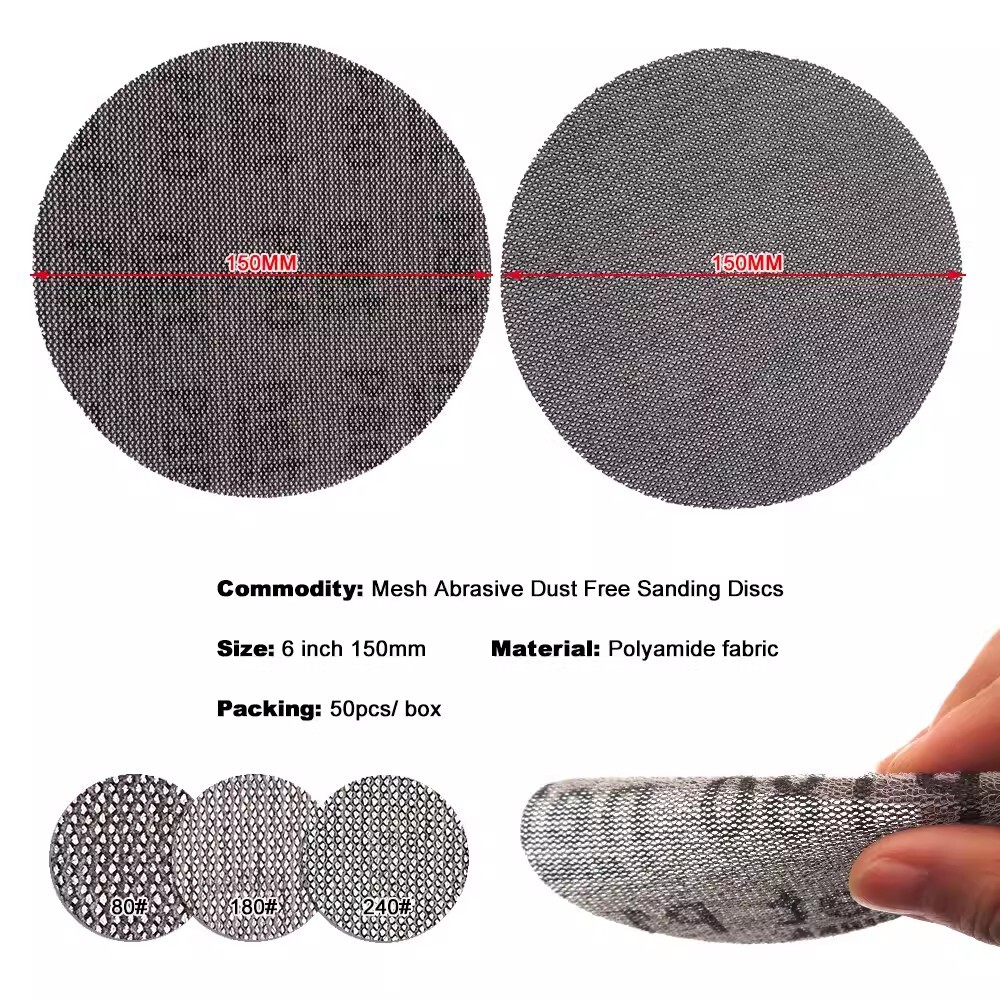 6 Inch 150mm Mesh Abrasive Dust Free Sanding Discs Sandpaper Dry Use 80# – 1000#