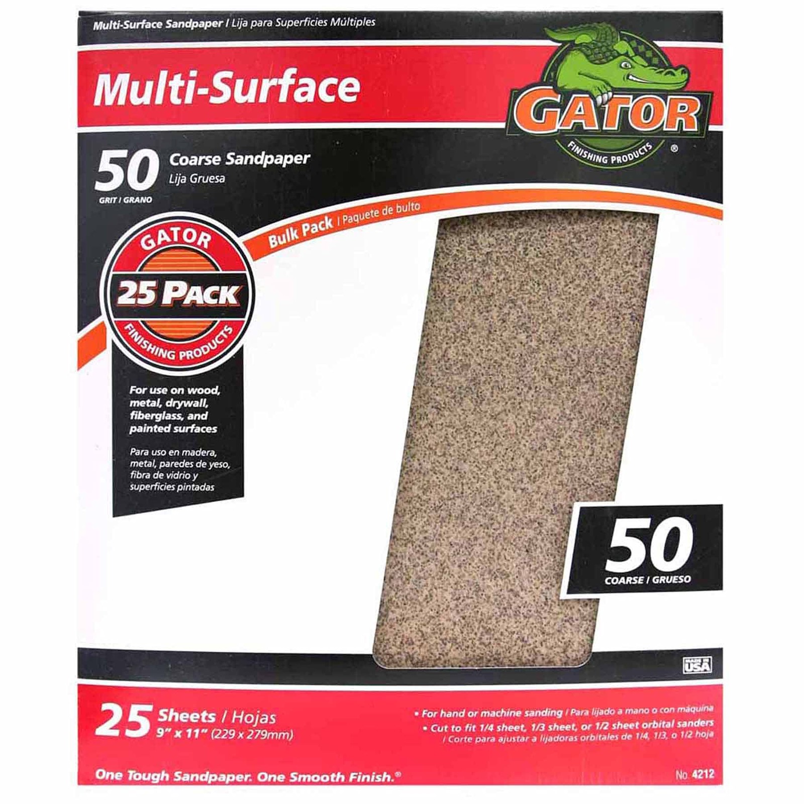 Gator 9″ x 11″ Multi-Surface Sanding Sheets, 50 Grit, 25 Pack