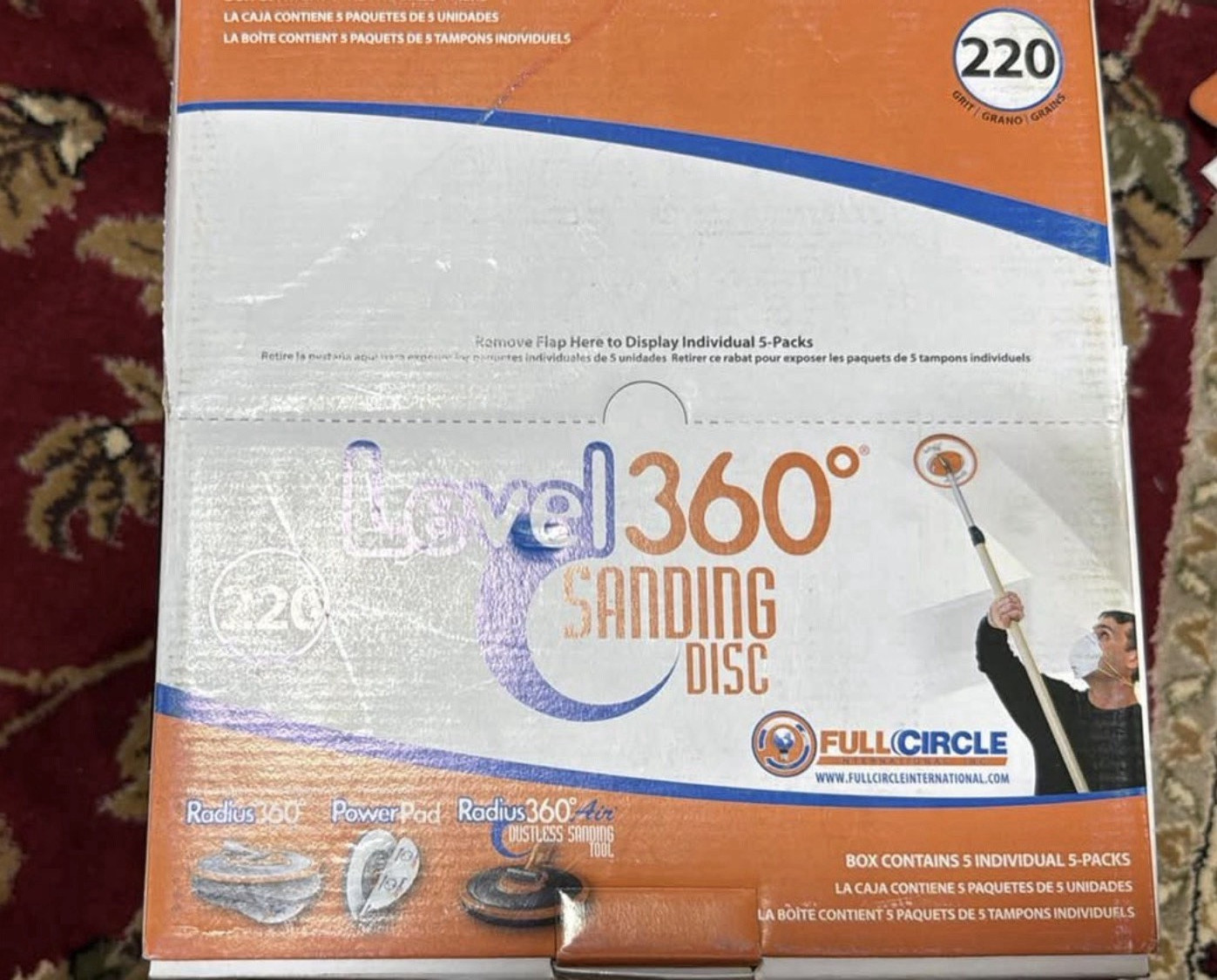 Full Circle Radial 360° Sanding Disc 220 Grit for Drywall, Orange/White